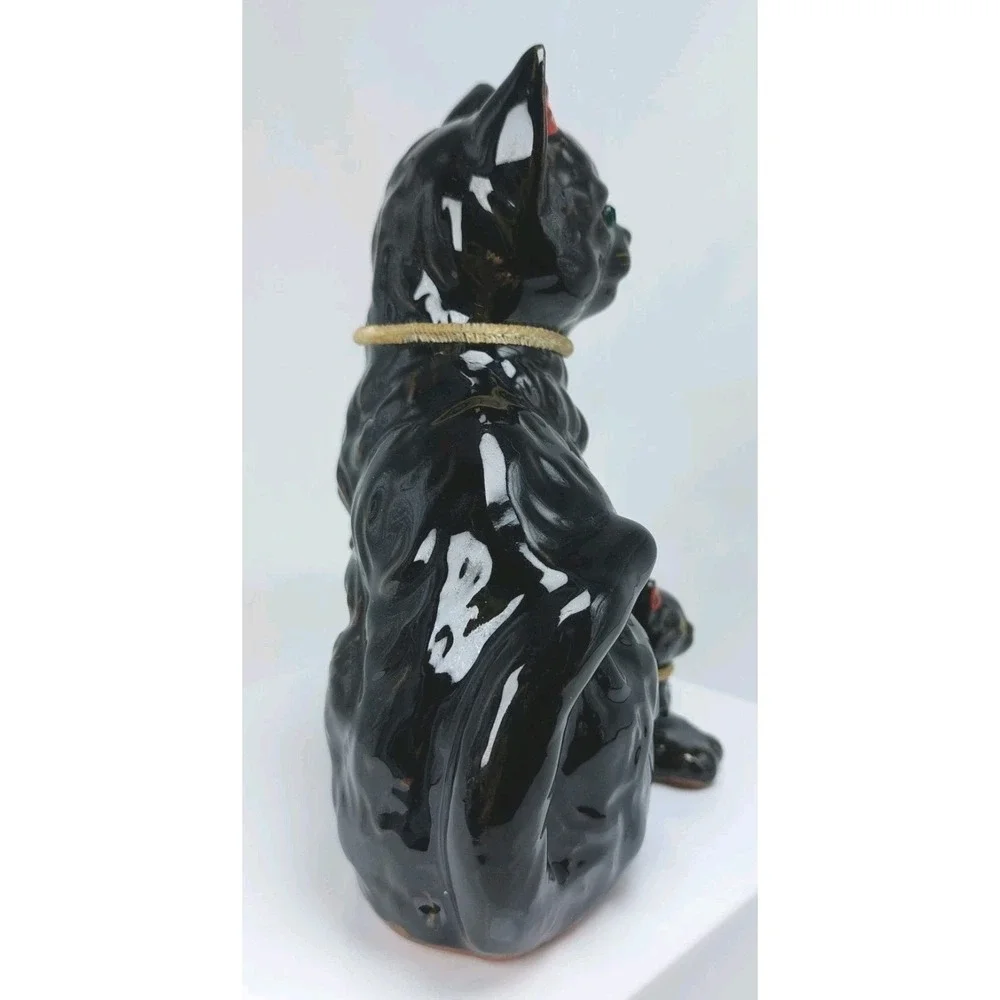 VTG 1950s Redware Black Cat Family Mama &‎ 2 Kittens Figures Green Eyes Japan